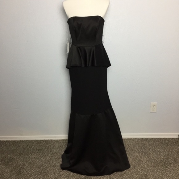 White by Vera Wang Satin & Matte Crepe Peplum Dress with Satin Sash - Picture 3 of 8